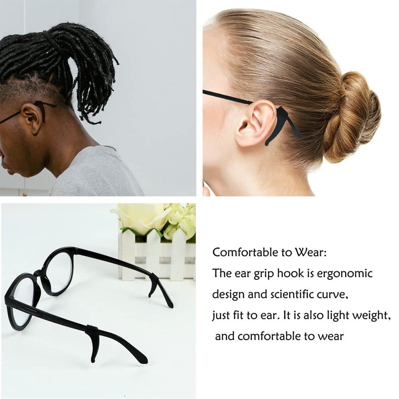 YINGFENG 16 Pairs Black Glasses Ear Grip, Comfortable Silicone Elastic