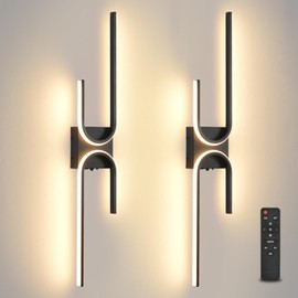 Battery Operated Wall Sconce with Remote Control, USB Rechargeable Wireless Wall Sconce Set of 2, LED Dimmable Wall lamp, 3 Color/Timer/Memory, Black Wall lights for Bedroom Living Room, 31.5 inch
