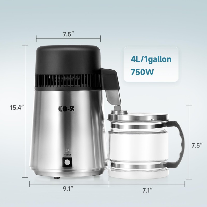 CO-Z 4L Brushed Stainless Steel Countertop Distiller Machine, Home Distilled