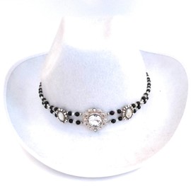 Hat Band Crystal Concho Black Onyx Silver Statement Band For Western Cowboy And Brim Hats One Size Adjustable Fit Formal Bridal Occasion