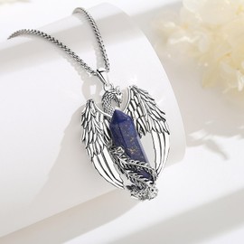 EUDORA Harmony Ball Phoenix Lapis Lazuli Necklace for Women Men, Vintage Viking Fire Phoenix Lapis Lazuli Necklace Pendant Amulet Energy Gothic Crystal Jewellery, Gift for Women Men, 20 Inches + 2