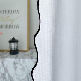 youngseahome Waffle Weave 230GSM Heavy Duty Fabric with Black Scalloped Border Shower Curtain,Boho Chic Cloth Shower Curtain for Bathroom Showers,72 x 84 Inches