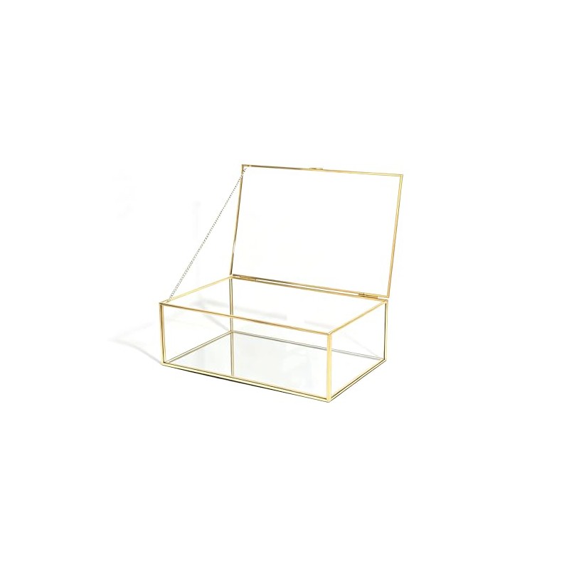 Feyarl Gold Glass Jewelry Box Clear Keepsake Photo Box Trinket