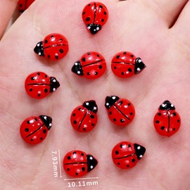 ZRLABL Mini Resin Ladybug Decorations, 100 Pieces Red 3D Beetle Ornaments, 10.11mm x 7.8mm Size, for DIY Crafts and Accessories