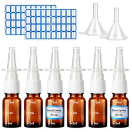 Botella de spray nasal, 0.3 fl oz/0.35 onzas, botellas de aerosol nasal a escala vacía recargables con embudos y etiquetas, marrón, 10 unidades