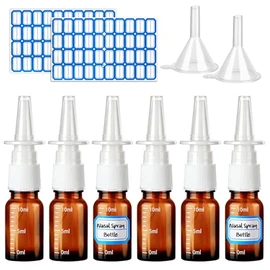 Botella de spray nasal, 0.3 fl oz/0.35 onzas, botellas de aerosol nasal a escala vacía recargables con embudos y etiquetas, marrón, 10 unidades