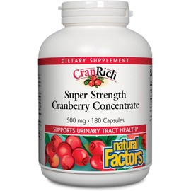 Natural Factors Natural Factors, CranRich, Super Strength 36:1 Cranberry Concentrate, 500 mg, Sugar-Free Whole Fruit Cranberry Pills for Urinary Tract Health, 180 Count (Pack of 1)