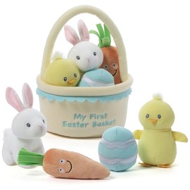 Baby GUND My First Easter Basket 5-Piece Plush Playset with Rattle, Squeaker & Crinkle Plush Toys, Sensory Toy for Babies & Newborns, 9”