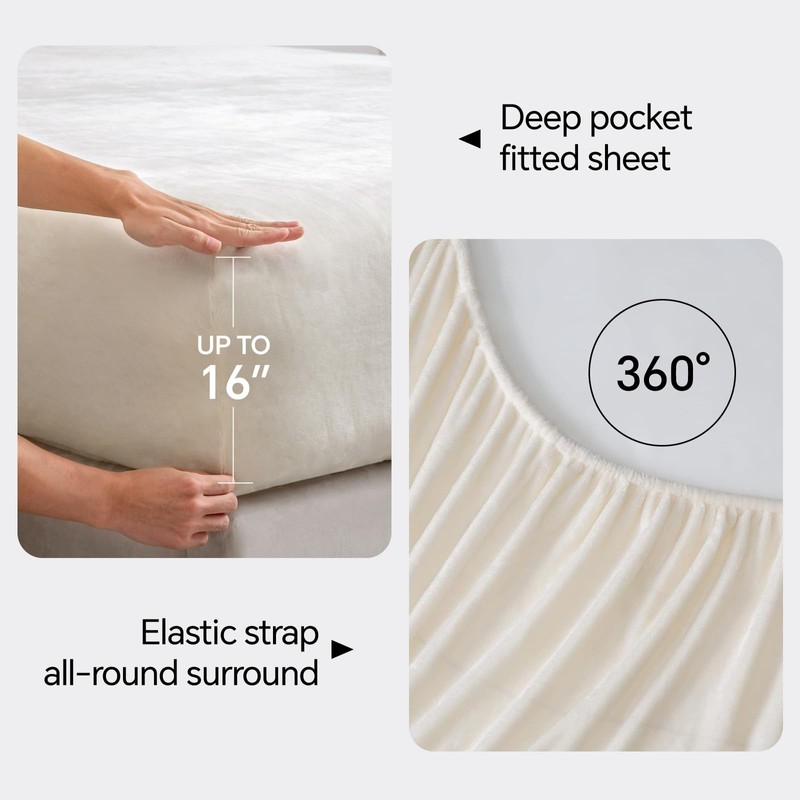 BEDELITE Flannel Sheets King Size White - Super Soft Fleece