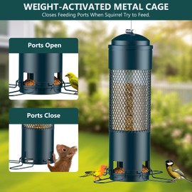 LCSEVEN Bird Feeders for Outdoors Squirrel Proof with Weight-Activated Perches, Hanging Bird Feeder for Outside, Metal Feeder for Wild Cardinal, Finch, Blue Jay, Chickadee, 3LB Seed Capacity, Green