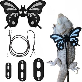 Bearded Dragon Leash and Harness - Adjustable 3 Size Pack Leather Butterfly Wings Harness Set, Lizard Costume Outdoor Walking Lead Control Rope for Iguana Gecko Chameleon Hamster (Black, One Size)