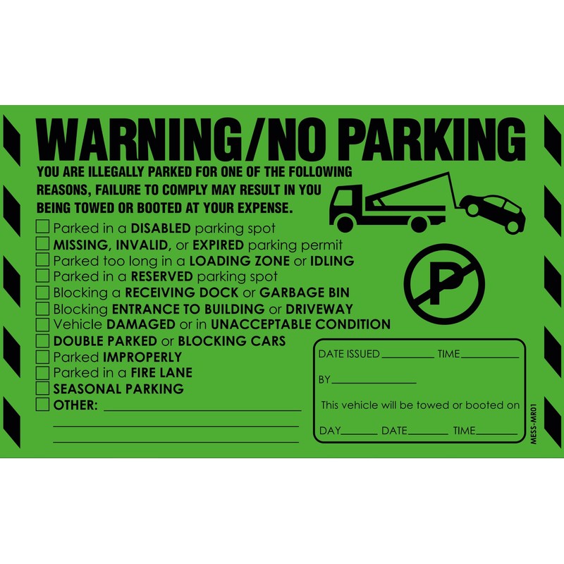 Parking Violation Stickers for Cars (Fluorescent Green) - 100 Illegal