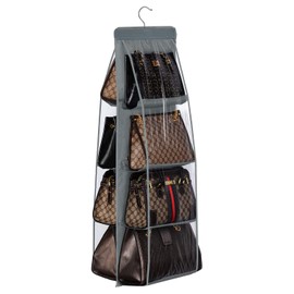 Lirex Handbag Hanging Organizer (8 Pocket) for Closet and Storage, Oxford Cloth Purse Hanger for Family Bedroom, Foldable Universal Fit, Dark Grey