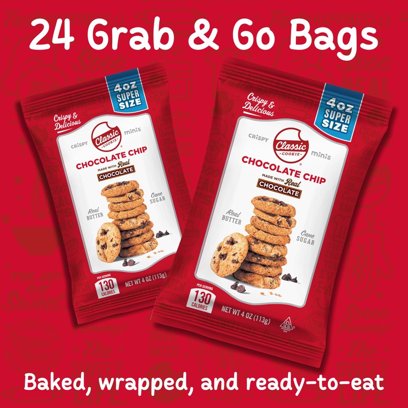 Classic Cookie, Crispy Mini Cookies, Chocolate Chip 4oz Bags, 24