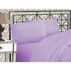 Elegance Linen 1800 Series 4-Piece Solid Egyptian Quality Bed Sheets with Deep Pockets Up to 16" King Lilac
