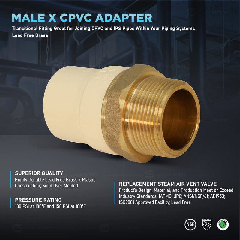 Supply Giant CSDQN336 Male x CPVC Adapter Transition Pipe Fitting