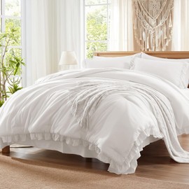 Anluoer Full Comforter Set 7 Piece, White Bed in a Bag with Sheets, All Season Ruffle Shabby Chic Bedding Sets with 1 Comforter, 2 Pillow Shams, 2 Pillowcases, 1 Flat Sheet, 1 Fitted Sheet