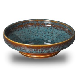 STE-CER Ceramic Fruit Bowl for Kitchen Counter,Decorative Pedestal Bowl for Table Countertop,Large Footed Serving Bowl,10.2 Inch (peacock Green)