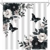 CWHCWA Black Grey Floral Shower Curtain, 70x70 Inch
