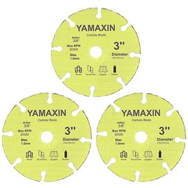YAMAXIN 3Pcs 3 Inch Carbide Wood Cutting Saw Blade General Purpose Wood Cutting Disc with Arbor 3/8",Composite Multifunctional Cutting Saw Blade for Wood Board,Gypsum Board,Rubber Pipe,Plastic