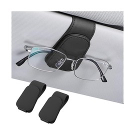 AICEL 2PCS Sunglasses Holders for Car Sun Visor, Leather Eyeglasses Hanger Mounter, Magnetic Glasses Holder and Ticket Card Clip, Auto Interior Accessories Universal for SUV Pickup Truck (Black)