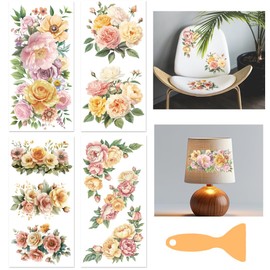 beinkmake 4 Sheets Vintage Blooming Flower Rub on Transfers for Crafts and Furniture 12×6inch Peony Silver Lotu Daisy Furniture Transfer Stickers for Wood Furnitures Cabinet Dressers Home Decor