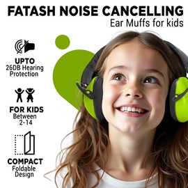 FATASH Kids Noise Cancelling Ear Muffs | Adjustable Noise Reduction up to 26dB Hearing Protection Headband | Soft Soundproof Autism Headphones | Safety Earmuffs for Travel, Festivals (Ages 2-14) Green
