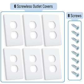 Bates Screwless Duplex Wall Plates, 6 Pack White - Screwless Wall Plate Cover - Electrical Wall Outlet Cover