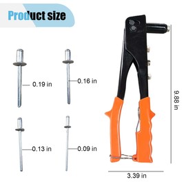 BDZMC Rivet Gun, Manual Professional Hand Riveter, 3/32", 1/8", 5/32", 3/16" Rivets, Heavy Duty Pop Car Rivet Gun Kit for Metal, Plastic and Leather