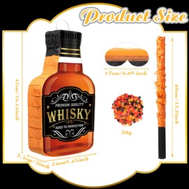 Panelee Adult Piñata with Stick Tassel Blindfold Confetti Beer Mug Piñata Champagne Whisky Tequila Bottle Piñata Set for Adult Women Men Bachelor Birthday Wedding Anniversary Party(Whisky)