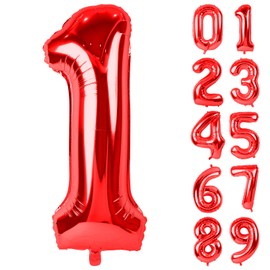 40 Inch Red Large Numbers Balloons 1, Number 1 Digit 1 Helium Balloons, Foil Mylar Big Number Balloons for Birthday Party Anniversary Supplies Decorations