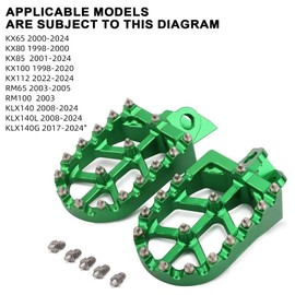 JFG RACING Dirt Bike Foot Pegs,CNC Footpegs Rests Pedals for KX65 00-23/KX85 01-23/KX100 98-20/KX80 98-00/KX112 22-23/KLX140 08-23/KLX140L 08-23/KLX140G 17-23/RM65 03-05/RM100 03 - Green