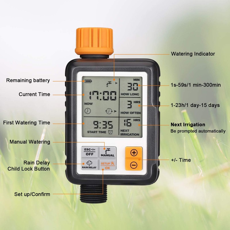 Johgee Watering Computer with 3 Inch Screen, Watering Clock with