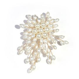 Large Pearl Brooches for Women,Vintage Gold Beaded Flower Brooch Pin,Dress Decorative Pins for Clothes,Trendy Everyday Prom Jewelry Pins (Gold1)