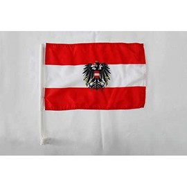 Austria with eagle Car Flag 18'' x 12'' - Austrian coat of arms Car flags 30 x 45cm - Banner 18x12 INCHES PLASTIC STICK - AZ FLAG