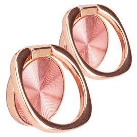 [2 Pack] Rounded CD Texture Cell Phone Ring Holder Stand, 360 Degree Rotation Finger Ring Kickstand with Polished Metal Phone Grip, Smartphone Accessories (Rose Gold)