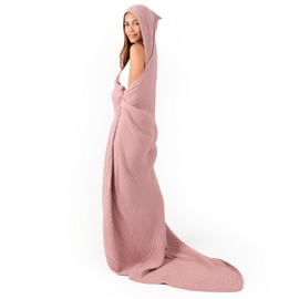 Comfy Cubs Adult Hooded Towel Large, 58" x 58" Mauve - Soft, Thick & Stylish Muslin Cotton Hooded Blanket - Durable & Dual-Function Wearable Blanket and Absorbent Hooded Towel for Adults