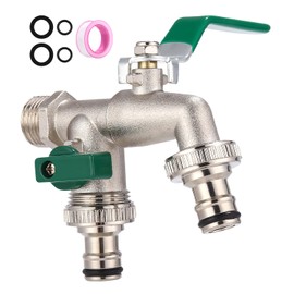 FAOKZE Double Outlet Tap, 3/4 Inch, Garden Tap with 2 x 3/4 Inch, Premium Frost-Proof Double Garden Tap Outdoor, for Garden, Household, Industrial (Green)