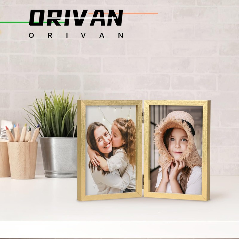 ORIVAN 4x6 Double Picture Frames Hinged Folding Photo Frames Vertical