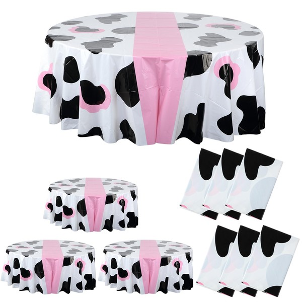 Oudain 12 Pcs Cow Print Tablecloth 84 Inch Washable Round