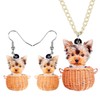 DUOWEI Acrylic Brown Yorkie Yorkshire Retriever Dog Necklace Earrings Set