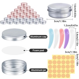 Zeuwets Pack of 30 Aluminium Empty Containers, 15 ml Round Travel Cream Jar, Empty Jars with Lid, 40 Round Stickers & 5 Spatulas, Travel Potty Container Set for Cosmetics, Lip Balm, Cream Lotion