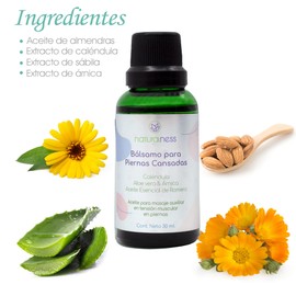 Naturalness - Aceite para masaje corporal "Piernas Cansadas"- Tamaño 30ml - Ayuda a disminuir molestias causadas por varices, rigidez muscular, o un masaje relajante.
