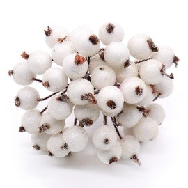 Gukasxi White Berries Artificial 400 Pieces Artificial Frosted Fruit Holly Berries White Mini Christmas Artificial Berry Flower for Home, Wedding, Party, Birthday, DIY Decoration