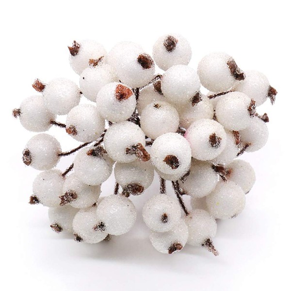 Gukasxi White Berries Artificial 400 Pieces Artificial Frosted Fruit Holly