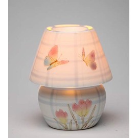 Cosmos Gifts Fine Porcelain Butterfly with Tulip Flowers Design Lamp Shape Tealight Candle Holder, 5" H