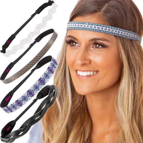Hipsy Women's Adjustable No Slip Cute Fashion Headbands Braided Hairband Packs (5pk Braided & Hippie Headband Multi Pack)