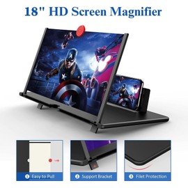 18" Screen Magnifier for Cell Phone – 3D HD Magnifing Screen Enlarger Projector for Movies Videos and Gaming – Foldable Mobile Phone Stand Holder with Screen Amplifier–Compatible with All Phones