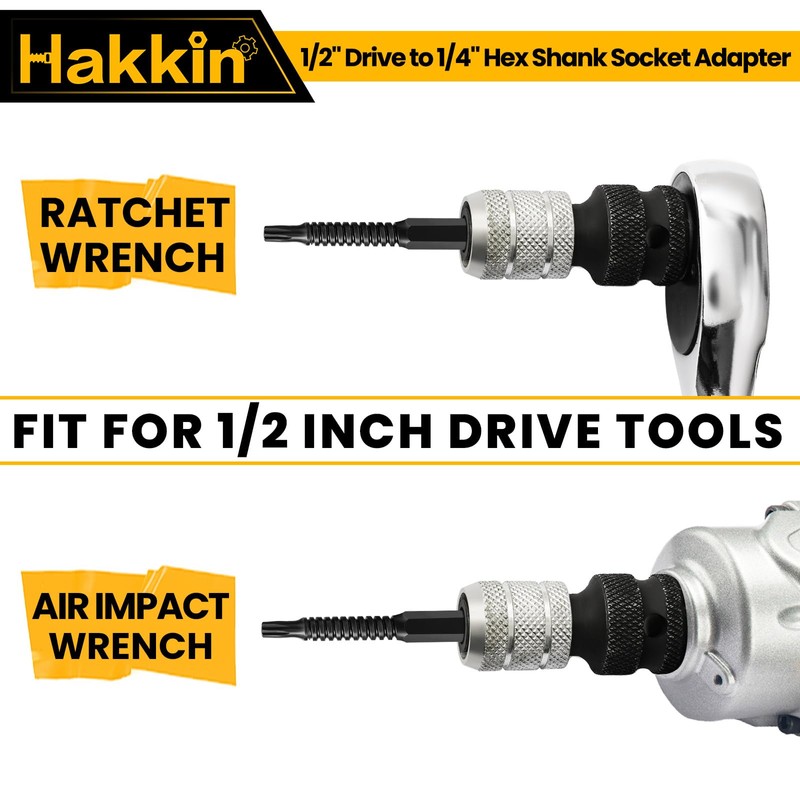 Impact Driver Socket Adapter Hakkin 1/2 Square Drive to 1/4