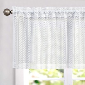 TOPICK Half-Curtain, White, Lace, Transparent Curtain, Bistro Curtain, Kitchen, Warp-Knitted, Semi-Transparent, Translucent Curtain, Living Room, for Small Windows, 1 Scarf, 140 x 40 cm